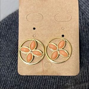 Gold and Peach Floral Earrings
